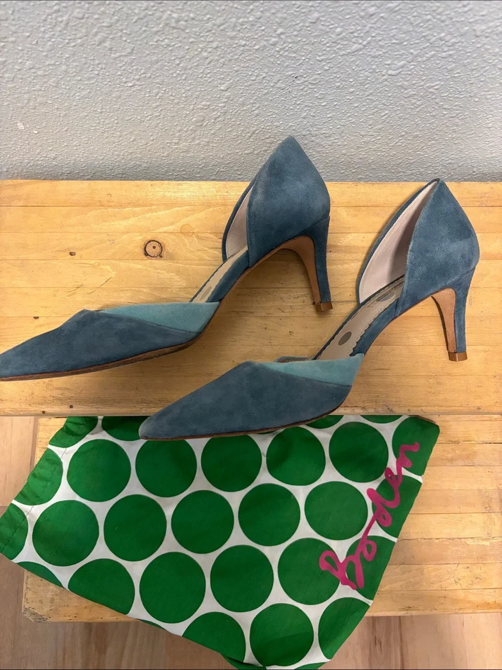 Boden Teal Suede Pointed-Toe D'Orsay Pumps